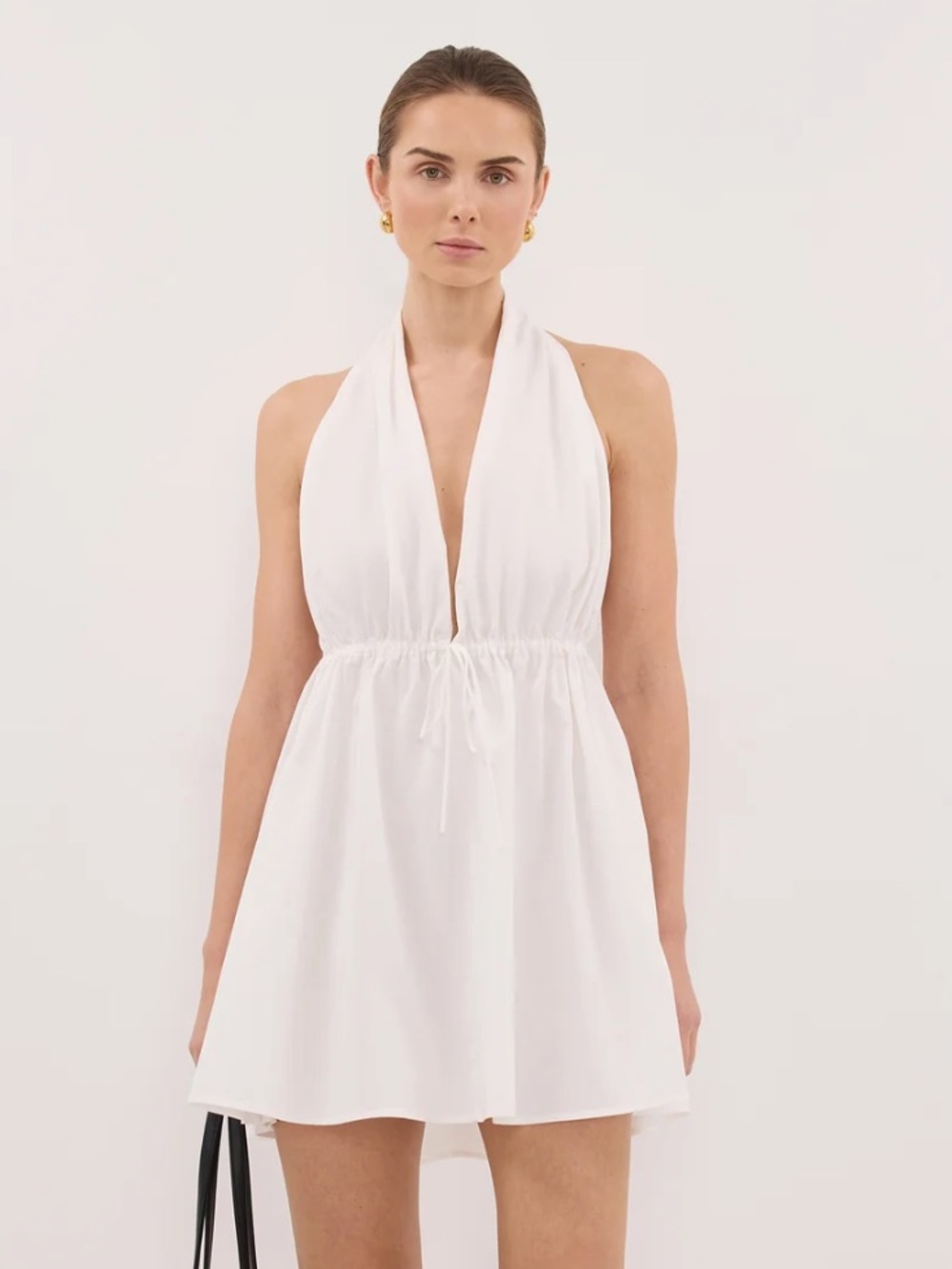DISSH White Halter Drawstring Mini Dress